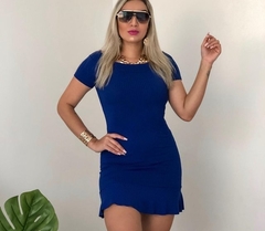 Vestido Curto Canelado Babado Embaixo Azul Bic - comprar online