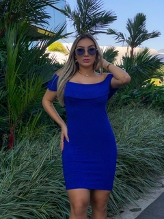 Vestido Curto Canelado Babado em Cima Azul Bic - comprar online