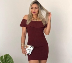 Vestido Curto Canelado Babado em Cima Marsala - comprar online