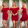 Vestido Curto Canelado Babado em Cima Vermelho