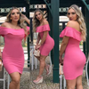 Vestido Curto Canelado Babado em Cima Rosa Camélia