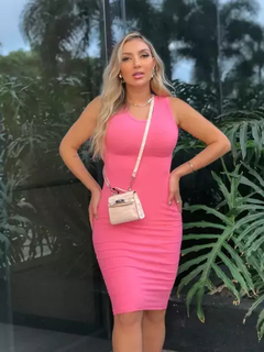 Vestido Midi Canelado Regata Rosa Camélia