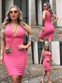 Imagem do Vestido Curto Canelado Nozinho Rosa Camélia