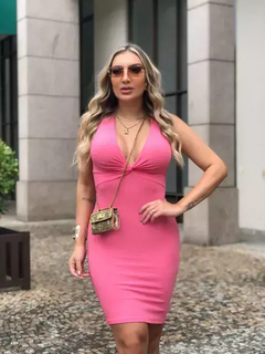 Vestido Curto Canelado Nozinho Rosa Camélia