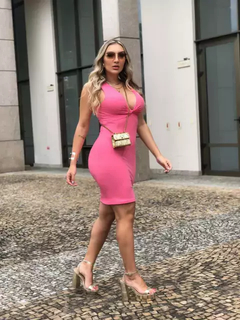 Vestido Curto Canelado Nozinho Rosa Camélia na internet