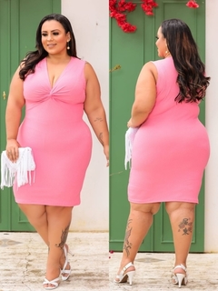 Vestido Midi Canelado Nozinho Plus Size Rosa Camélia