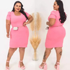 Vestido Midi Canelado Manga Bufante Plus Size Rosa Camélia