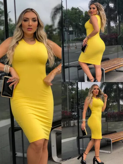 Imagem do Vestido Midi Canelado Regata Amarelo