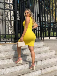 Vestido Curto Canelado Nozinho Amarelo - loja online