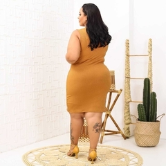 Vestido Midi Canelado Nozinho Plus Size Caramelo - Ímpeto Modas