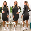 Vestido Midi Gola Alta Manga Longa Chumbo