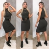 Vestido Midi Canelado Gola Alta Sem Manga Chumbo