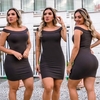 Vestido Curto Canelado Ombro a Ombro Sem Manga Chumbo