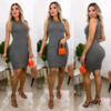 Vestido Midi Canelado Regata Cinza