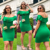 Vestido Curto Canelado Babado em Cima Verde Esmeralda