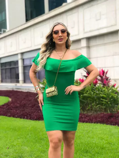 Vestido Curto Canelado Babado em Cima Verde Esmeralda na internet