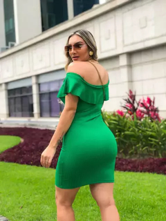 Vestido Curto Canelado Babado em Cima Verde Esmeralda - Ímpeto Modas