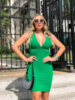 Vestido Curto Canelado Nozinho Verde Esmeralda na internet