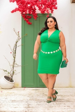 Vestido Midi Canelado Nozinho Plus Size Verde Esmeralda - comprar online