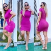 Vestido Curto Gola Alta Com Manguinha Fúcsia