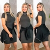 Vestido Curto Gola Alta Com Manguinha Chumbo