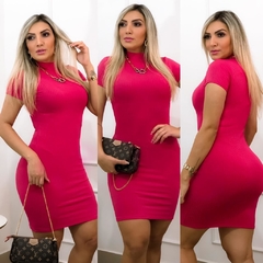 Vestido Curto Gola Alta Com Manguinha Pink