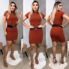 Vestido Curto Gola Alta Com Manguinha Terracota