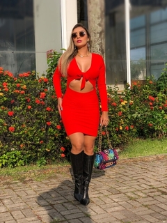 Vestido Curto Manga Longa Laço 2 Em 1 Laranja - comprar online