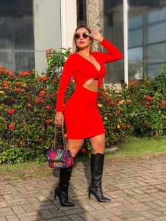 Vestido Curto Manga Longa Laço 2 Em 1 Laranja