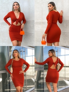 Vestido Curto Manga Longa Laço 2 Em 1 Terracota - comprar online