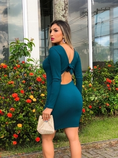 Vestido Curto Manga Longa Laço 2 Em 1 Verde Jade - Ímpeto Modas