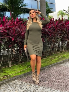 Vestido Curto Manga Longa Laço 2 Em 1 Verde Militar na internet