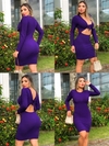 Vestido Curto Manga Longa Laço 2 Em 1 Violeta