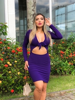 Vestido Curto Manga Longa Laço 2 Em 1 Violeta - loja online