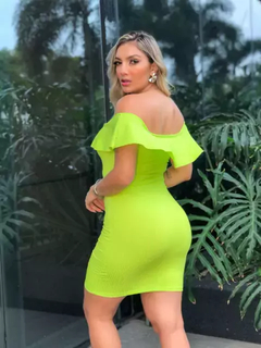 Vestido Curto Canelado Babado em Cima Verde Limão - comprar online