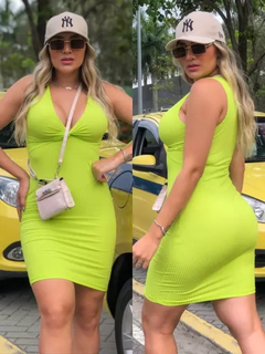 Imagem do Vestido Curto Canelado Nozinho Verde Limão