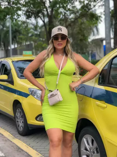 Vestido Curto Canelado Nozinho Verde Limão - comprar online