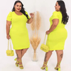 Vestido Midi Canelado Manga Bufante Plus Size Verde Limão