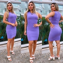 Vestido Midi Canelado Regata Lilás