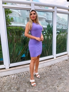 Vestido Midi Canelado Regata Lilás - comprar online