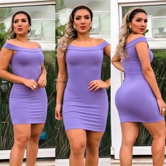 Vestido Curto Canelado Ombro a Ombro Sem Manga Lilás