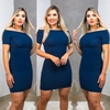 Vestido Curto Canelado Ombro a Ombro Com Manguinha Azul Petróleo