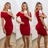 Vestido Curto Canelado Ombro a Ombro Com Manguinha Vermelho