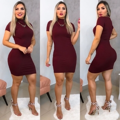 Vestido Curto Gola Alta Com Manguinha Marsala