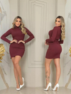 Vestido Midi Gola Alta Manga Longa Marsala