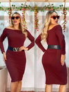 Vestido Midi Ombro a Ombro Manga Longa Marsala