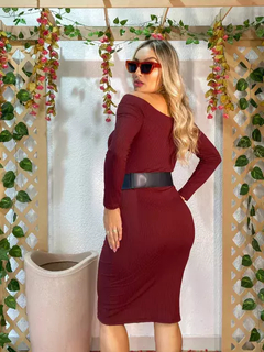 Vestido Midi Ombro a Ombro Manga Longa Marsala na internet