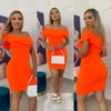 Vestido Curto Canelado Babado em Cima Laranja Neon