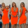 Vestido Curto Canelado Nozinho Laranja Neon