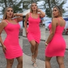 Vestido Curto Canelado Alcinha Pink Neon